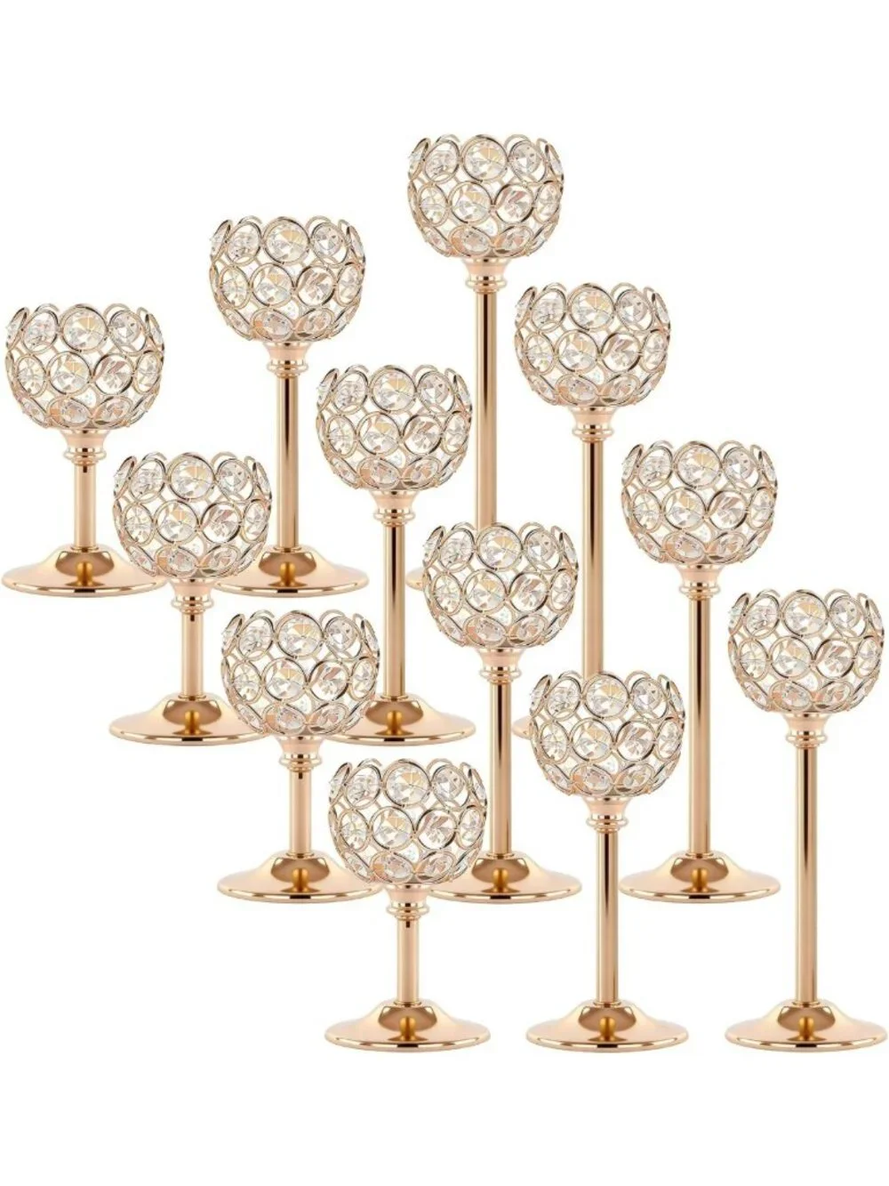 Elegant Gold Crystal Candle Holders - 4 Tall Bling Candelabra Sets for Weddings